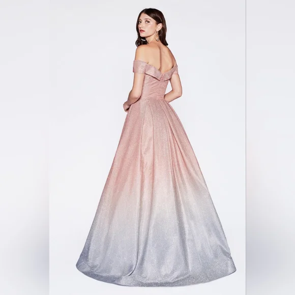 NWT CR839 Off shoulder ball gown with glitter ombre fabric Size 12 - Picture 3 of 9